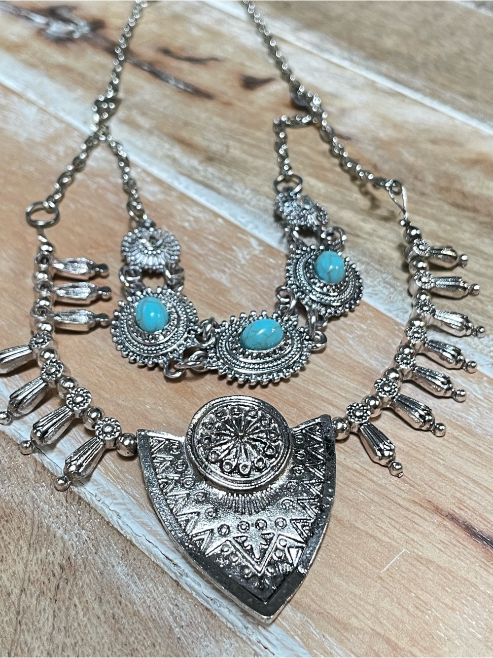 Bohemian Silver-Tone Necklace with Turquoise Accents - Women Jewelry